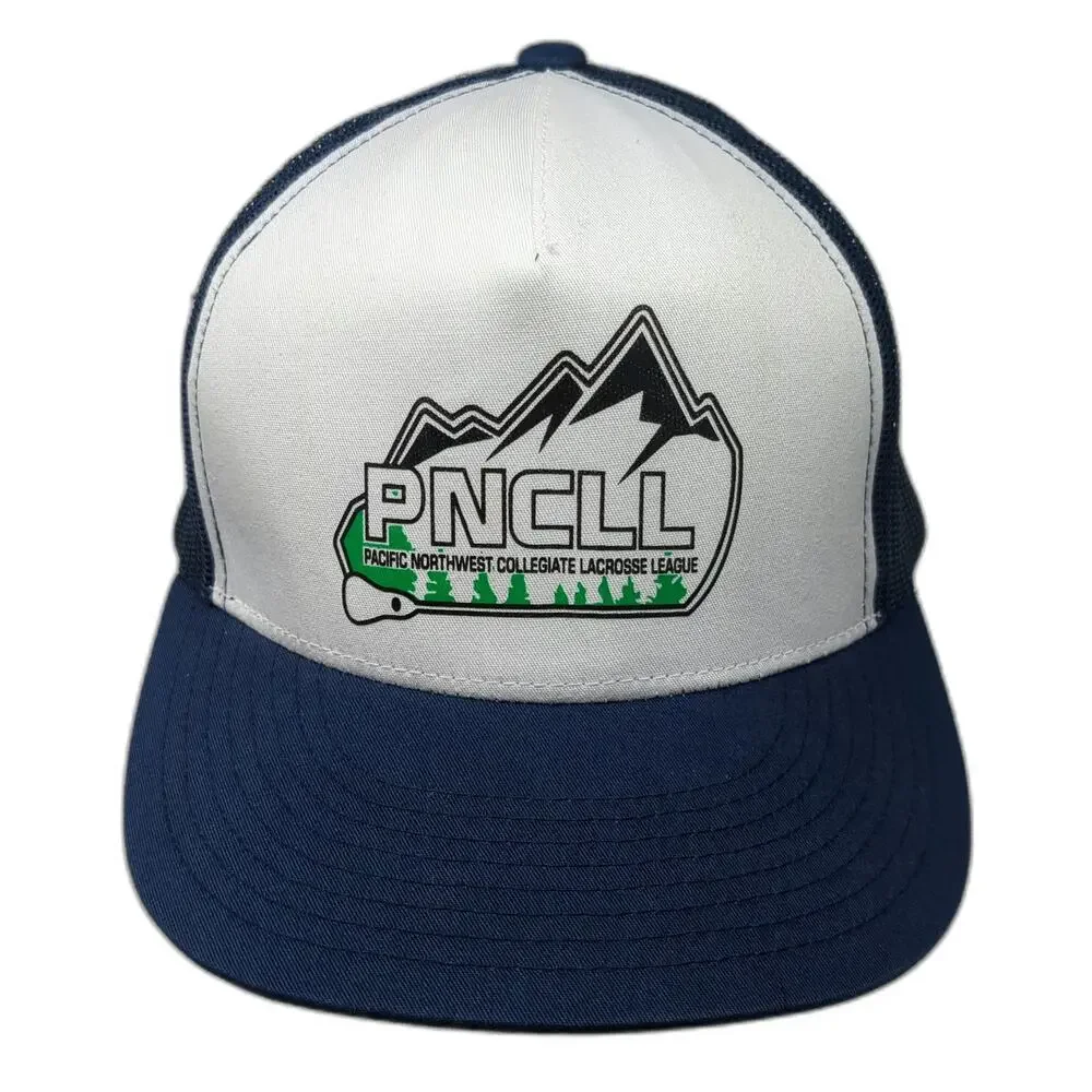 Yupoong Trucker Hat Blue White One Size PNCLL Lacrosse League Snapback Mesh